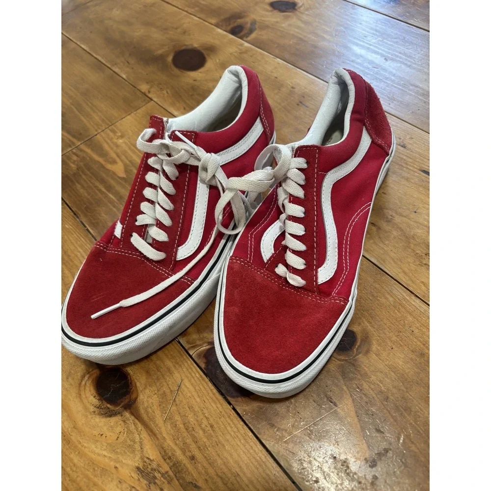 Vans Old Skool Red Suede Canvas Low Top Skate Shoes Men's US 7.5